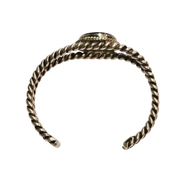 1940s Navajo Petrified Wood Bracelet Twisted Silver Rope Bands - Picture 4 of 5